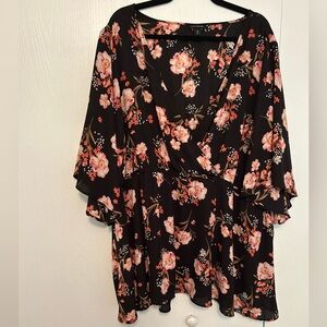 Torrid Black Top with Pink and Orange Floral Design
